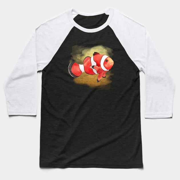 Watercolor Clownfish swimming Baseball T-Shirt by ProWaterShop